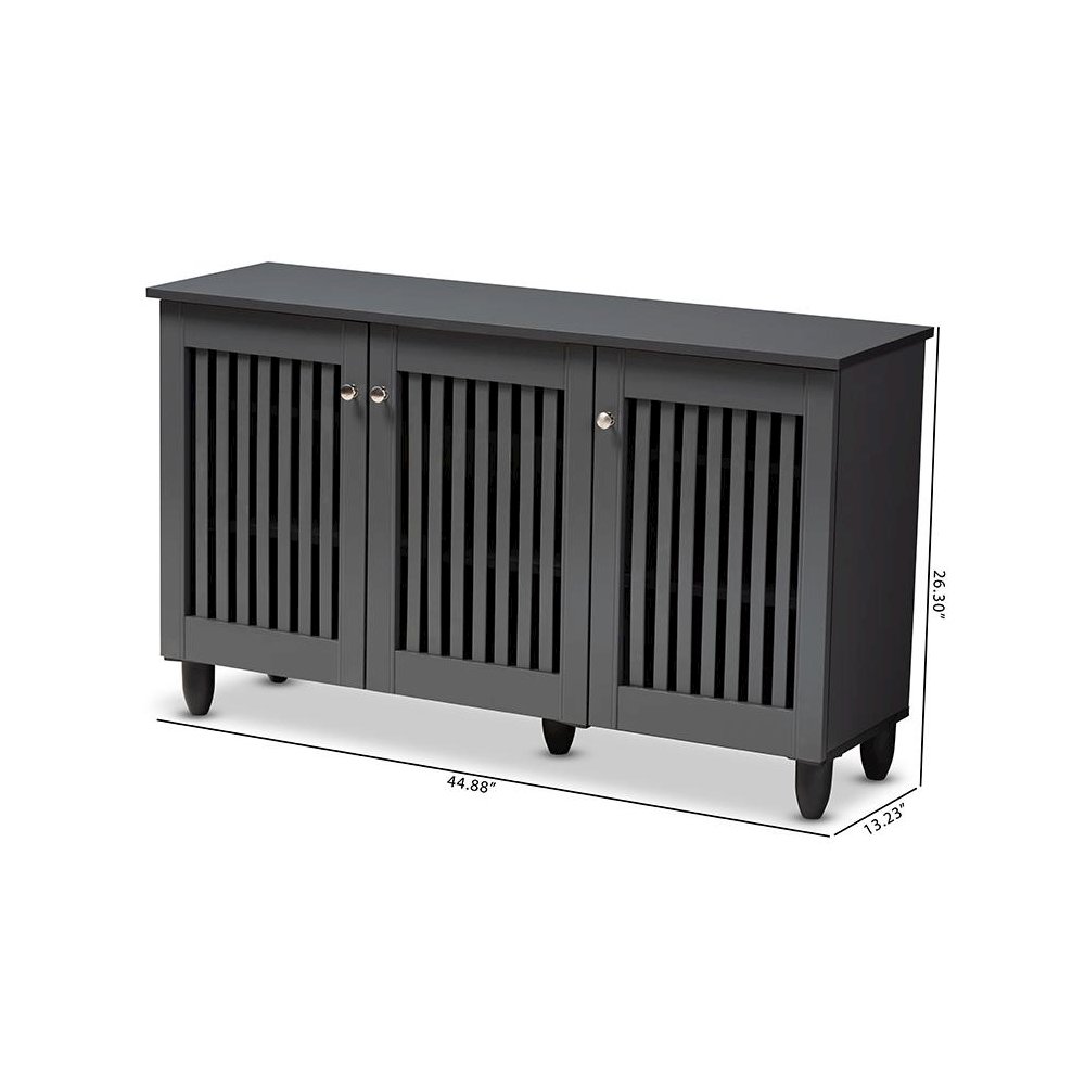 Dark Gray 3-Door Wooden Entryway Shoe Storage Wide Cabinet. Picture 10
