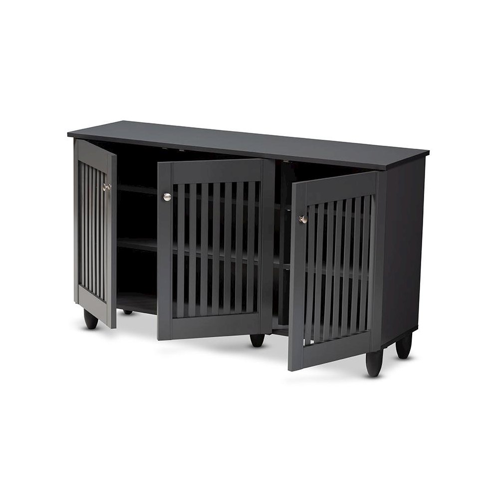 Dark Gray 3-Door Wooden Entryway Shoe Storage Wide Cabinet. Picture 2