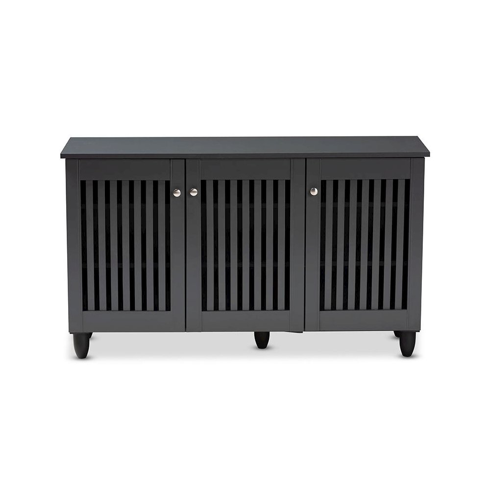 Dark Gray 3-Door Wooden Entryway Shoe Storage Wide Cabinet. Picture 3