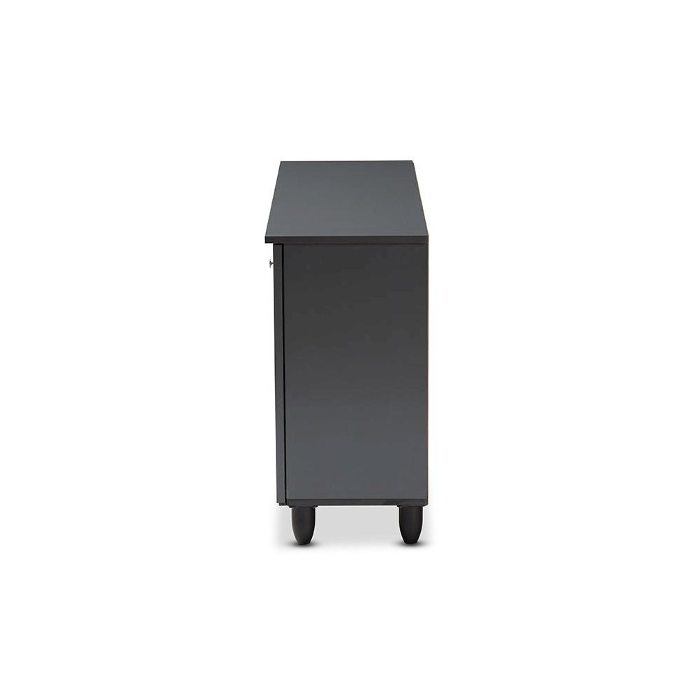 Dark Gray 3-Door Wooden Entryway Shoe Storage Wide Cabinet. Picture 4