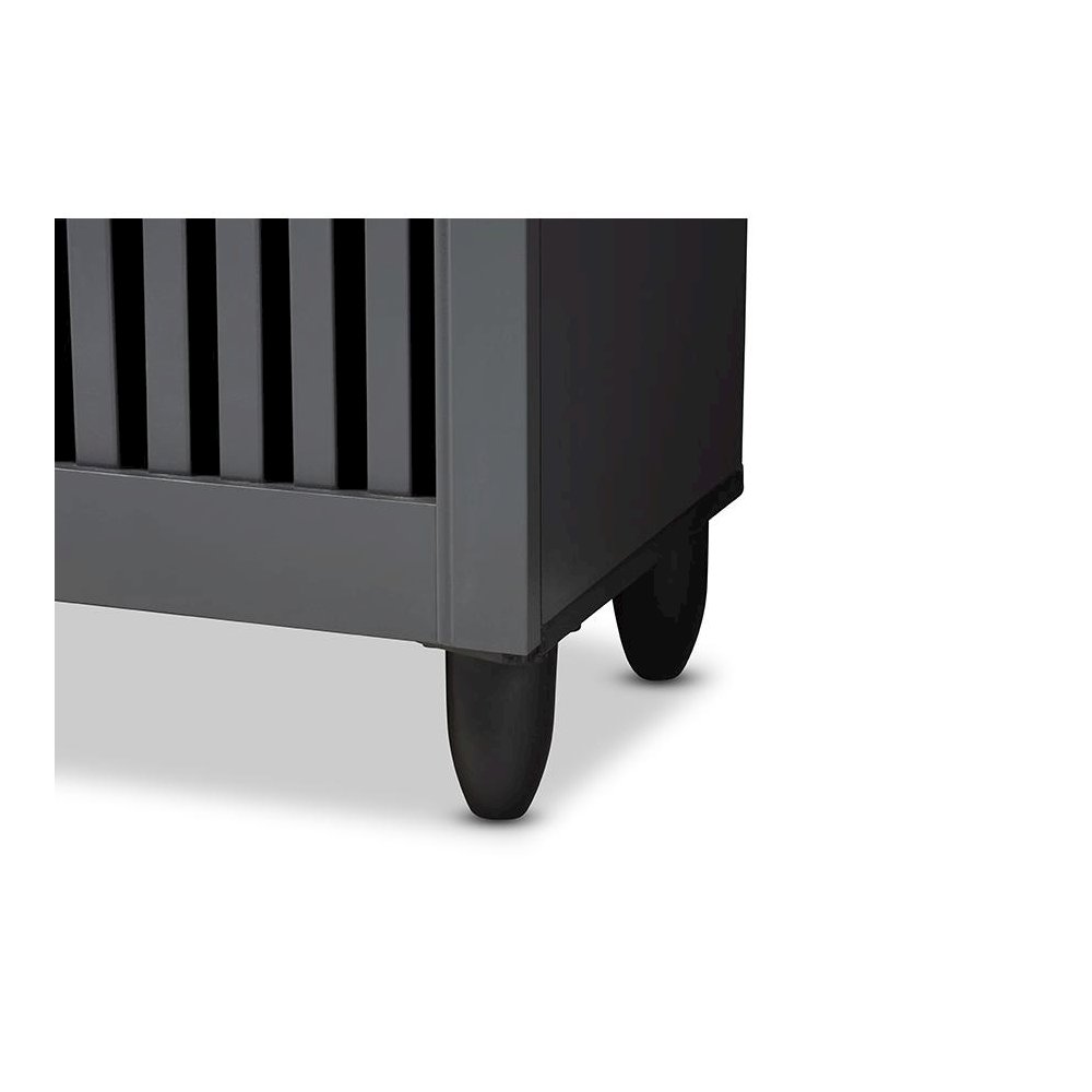 Dark Gray 3-Door Wooden Entryway Shoe Storage Wide Cabinet. Picture 6