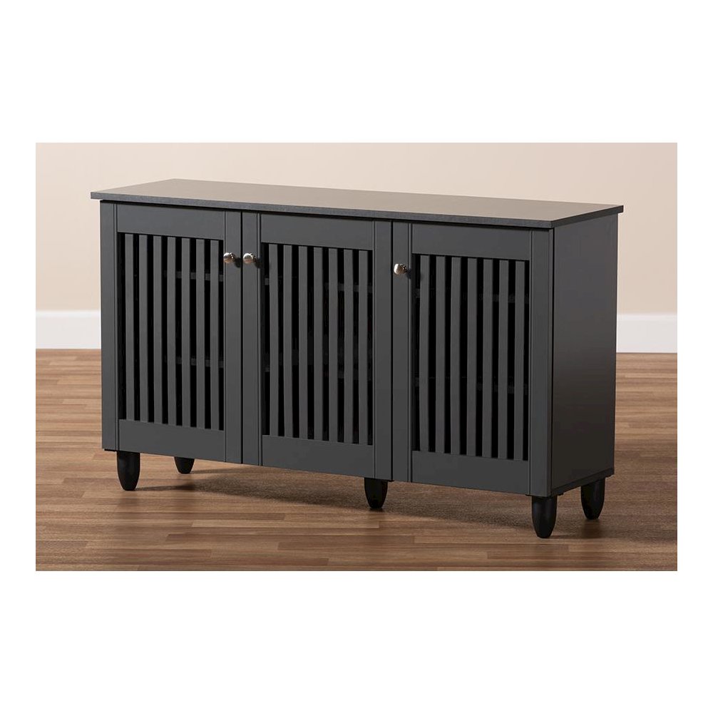 Dark Gray 3-Door Wooden Entryway Shoe Storage Wide Cabinet. Picture 9