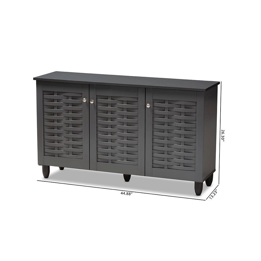 Dark Gray 3-Door Wooden Entryway Shoe Storage Cabinet. Picture 10