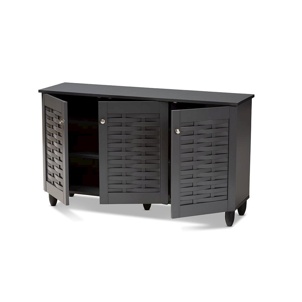 Dark Gray 3-Door Wooden Entryway Shoe Storage Cabinet. Picture 2