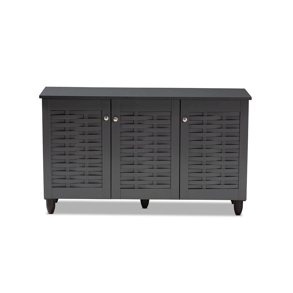 Dark Gray 3-Door Wooden Entryway Shoe Storage Cabinet. Picture 3