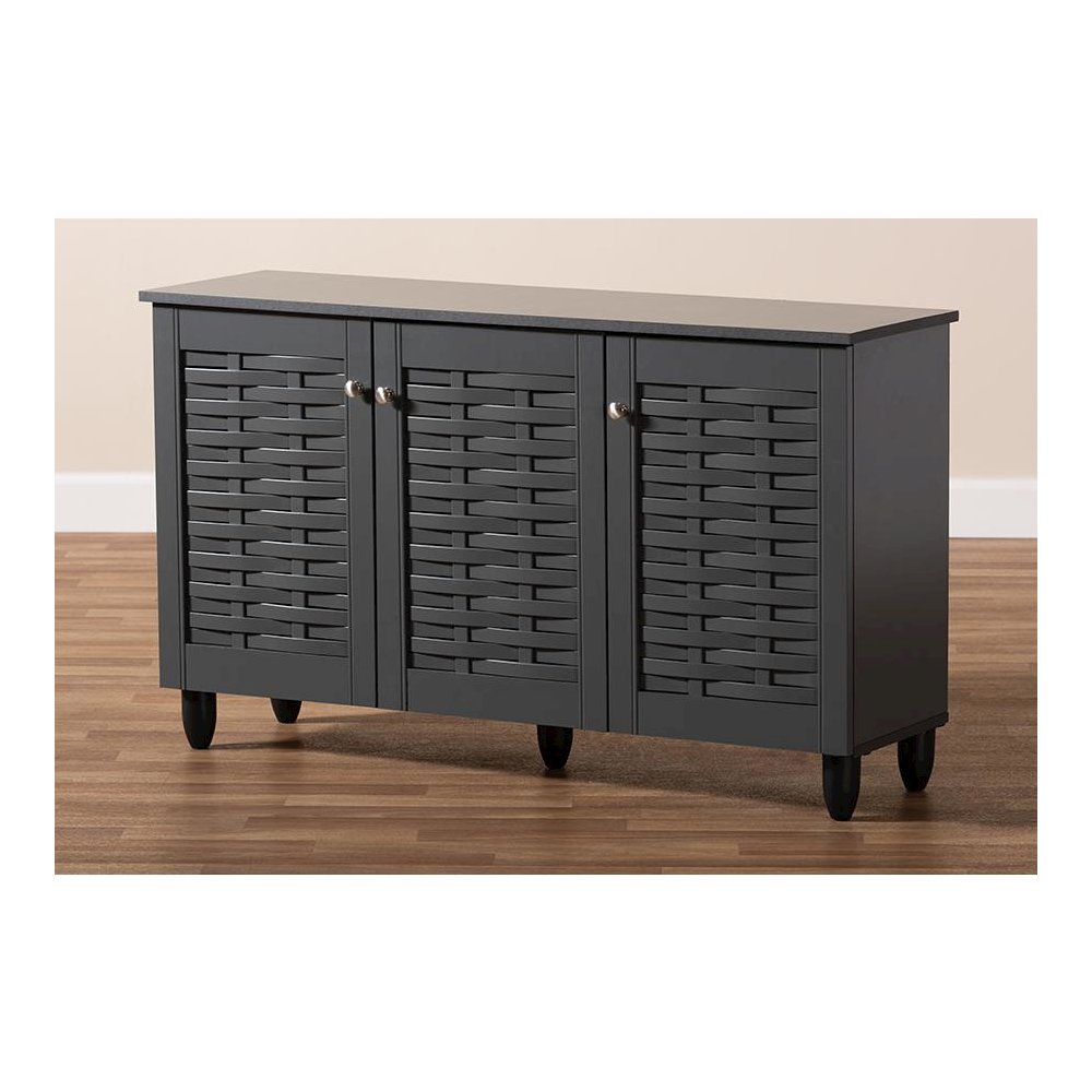 Dark Gray 3-Door Wooden Entryway Shoe Storage Cabinet. Picture 9