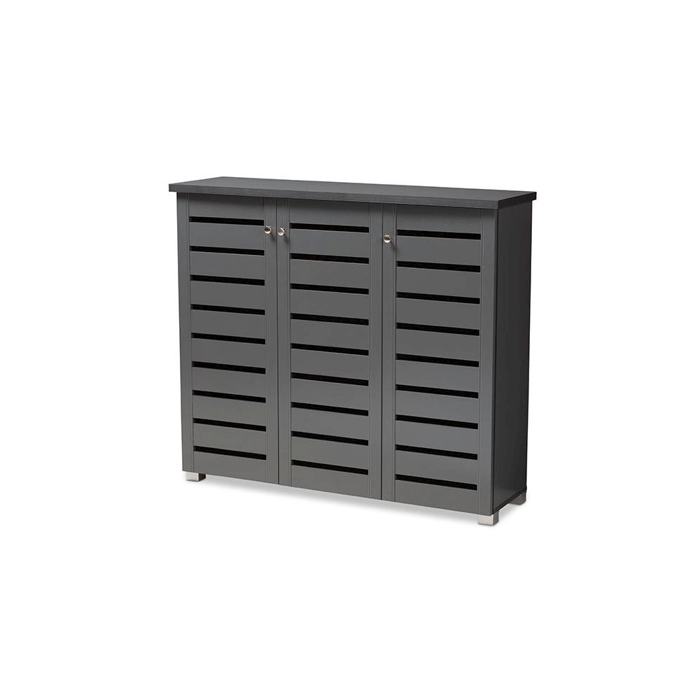 Dark Gray 3-Door Wooden Entryway Shoe Storage Cabinet. Picture 1
