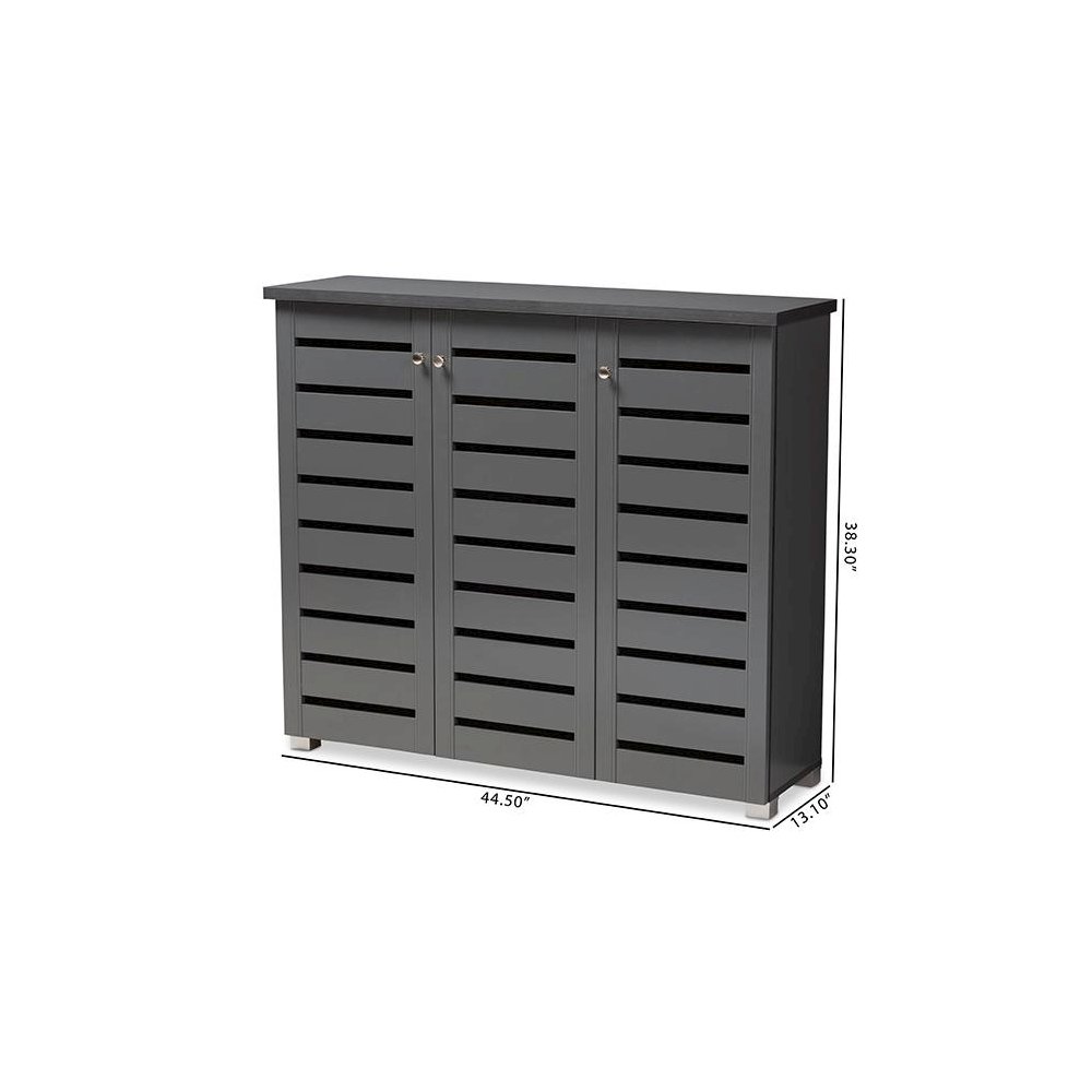 Dark Gray 3-Door Wooden Entryway Shoe Storage Cabinet. Picture 10
