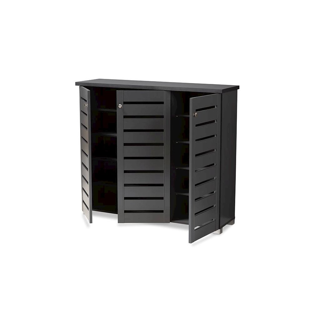 Dark Gray 3-Door Wooden Entryway Shoe Storage Cabinet. Picture 2