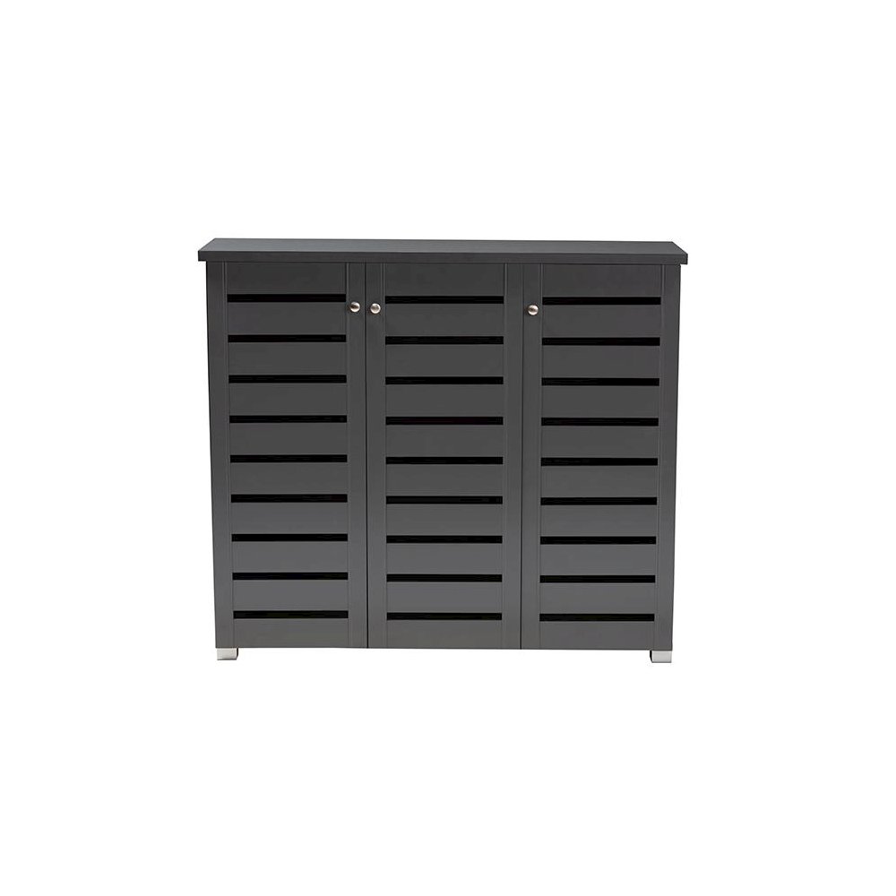 Dark Gray 3-Door Wooden Entryway Shoe Storage Cabinet. Picture 3