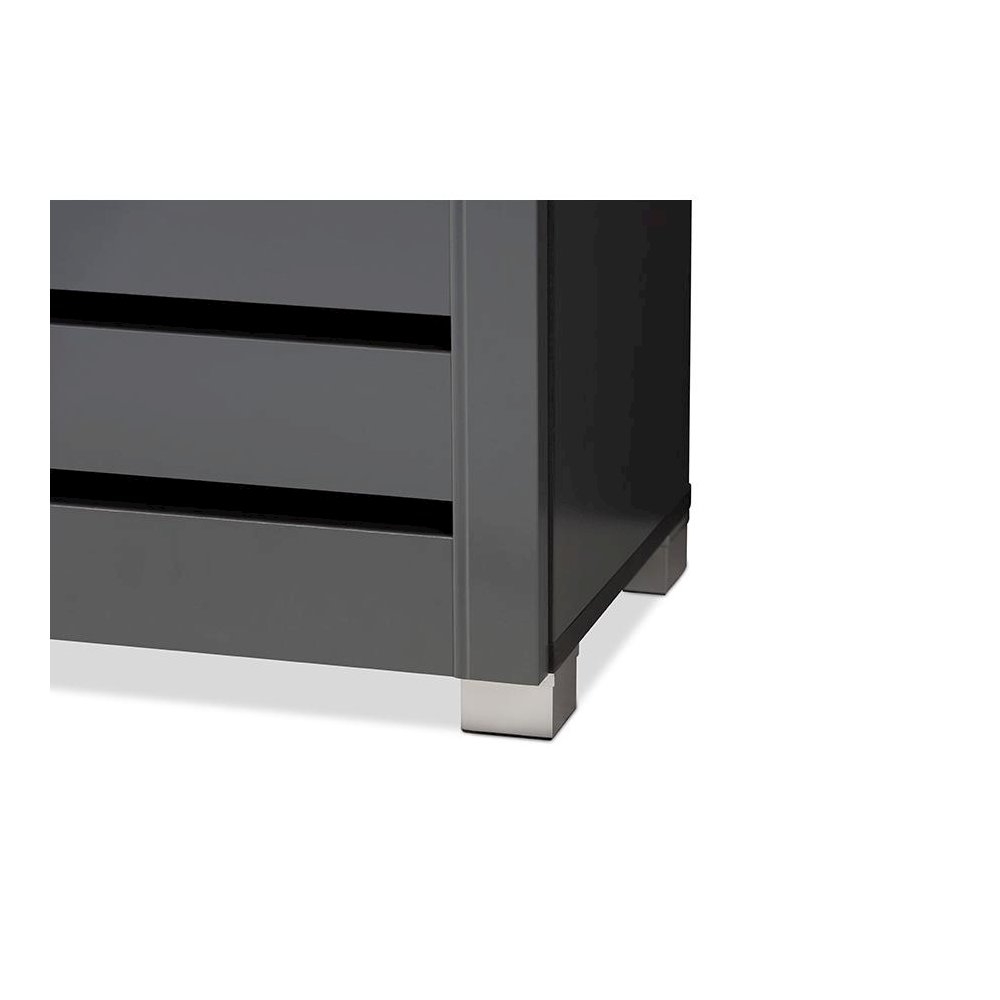 Dark Gray 3-Door Wooden Entryway Shoe Storage Cabinet. Picture 6