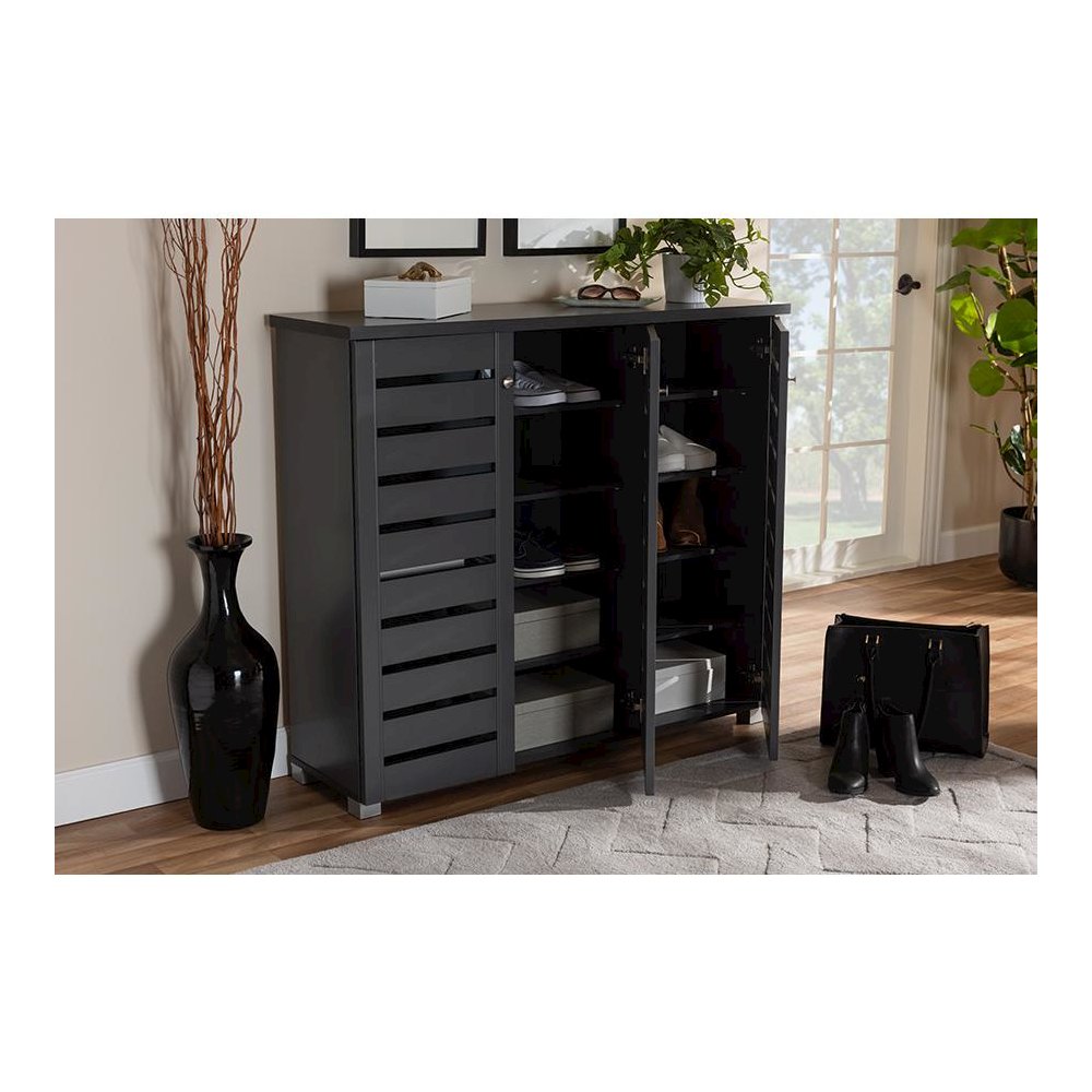 Dark Gray 3-Door Wooden Entryway Shoe Storage Cabinet. Picture 8