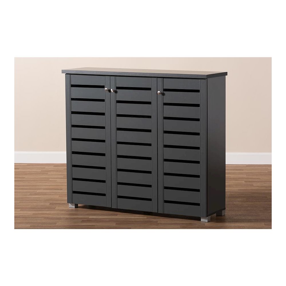 Dark Gray 3-Door Wooden Entryway Shoe Storage Cabinet. Picture 9