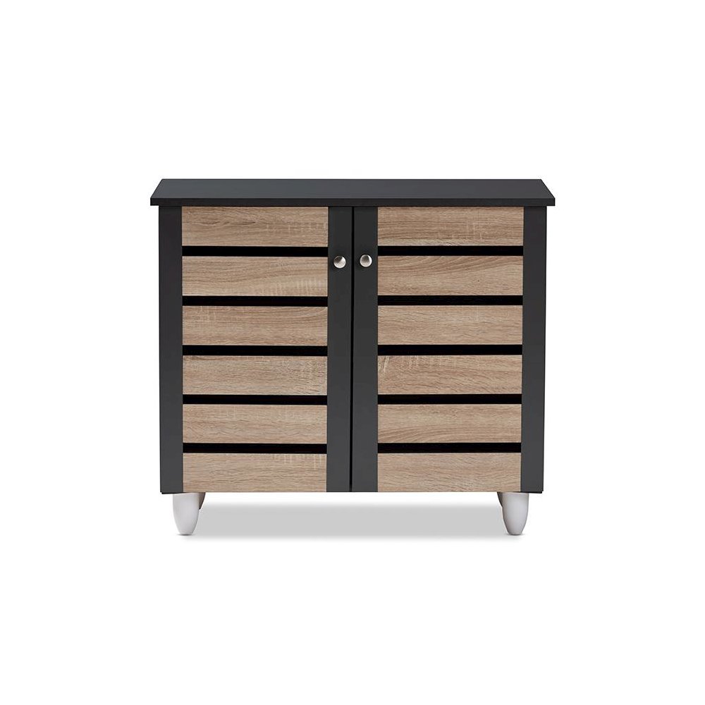 Two-Tone Oak and Dark Gray 2-Door Shoe Storage Cabinet. Picture 3