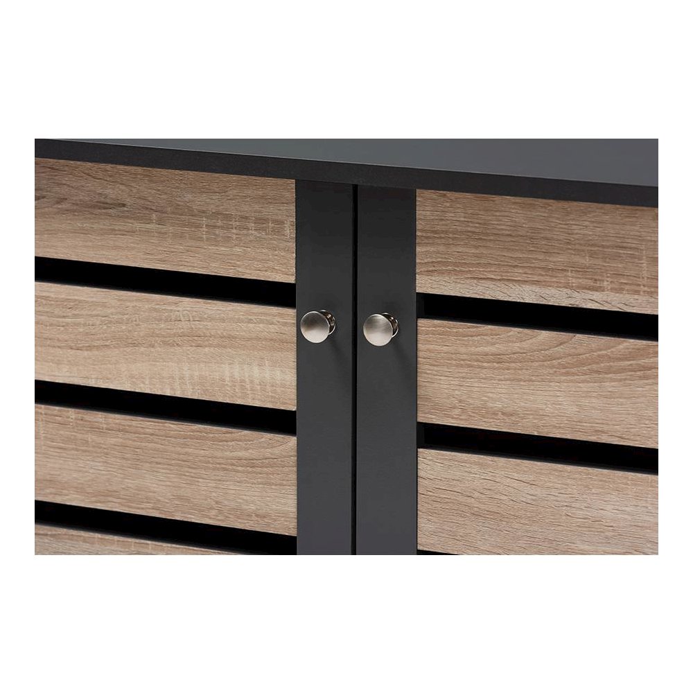 Two-Tone Oak and Dark Gray 2-Door Shoe Storage Cabinet. Picture 5