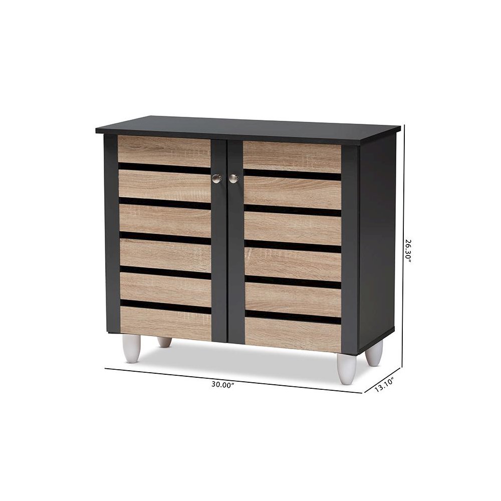 Two-Tone Oak and Dark Gray 2-Door Shoe Storage Cabinet. Picture 9