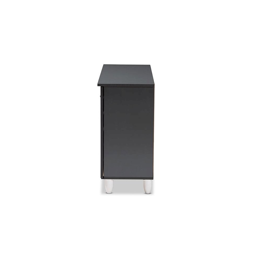 Two-Tone Oak and Dark Gray 3-Door Shoe Storage Cabinet. Picture 4