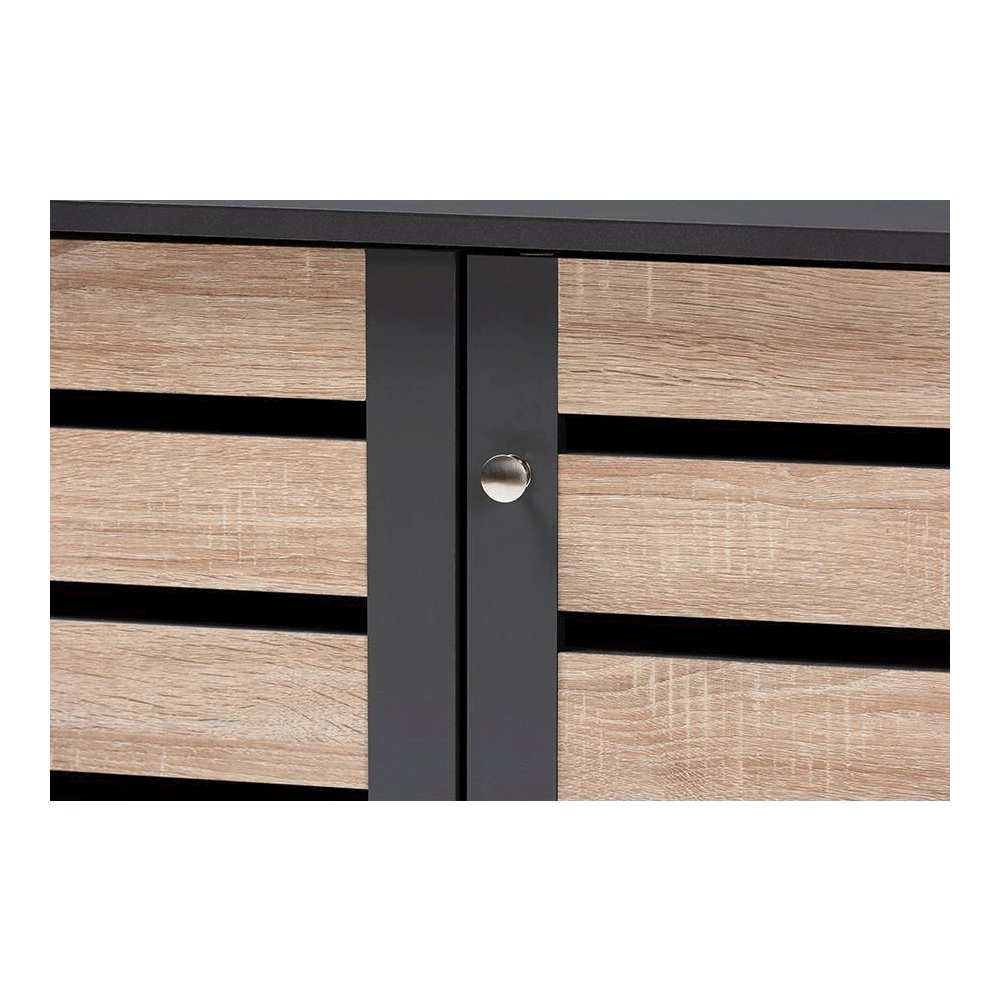 Two-Tone Oak and Dark Gray 3-Door Shoe Storage Cabinet. Picture 5
