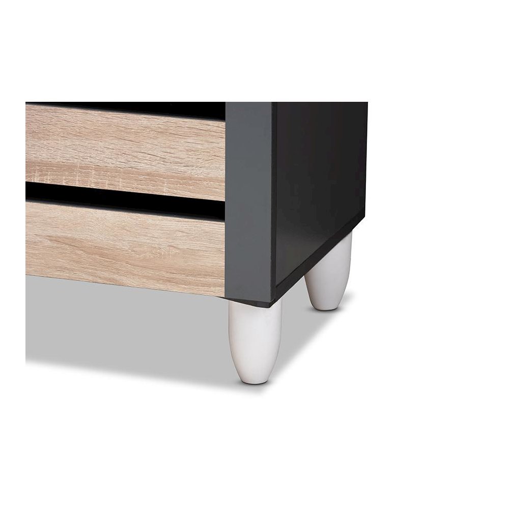 Two-Tone Oak and Dark Gray 3-Door Shoe Storage Cabinet. Picture 6
