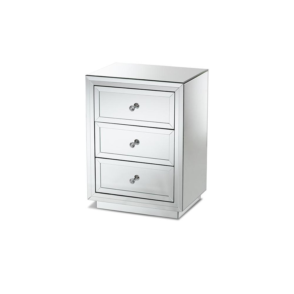 Hollywood Regency Glamour Style Mirrored 3-Drawer End Table. Picture 1