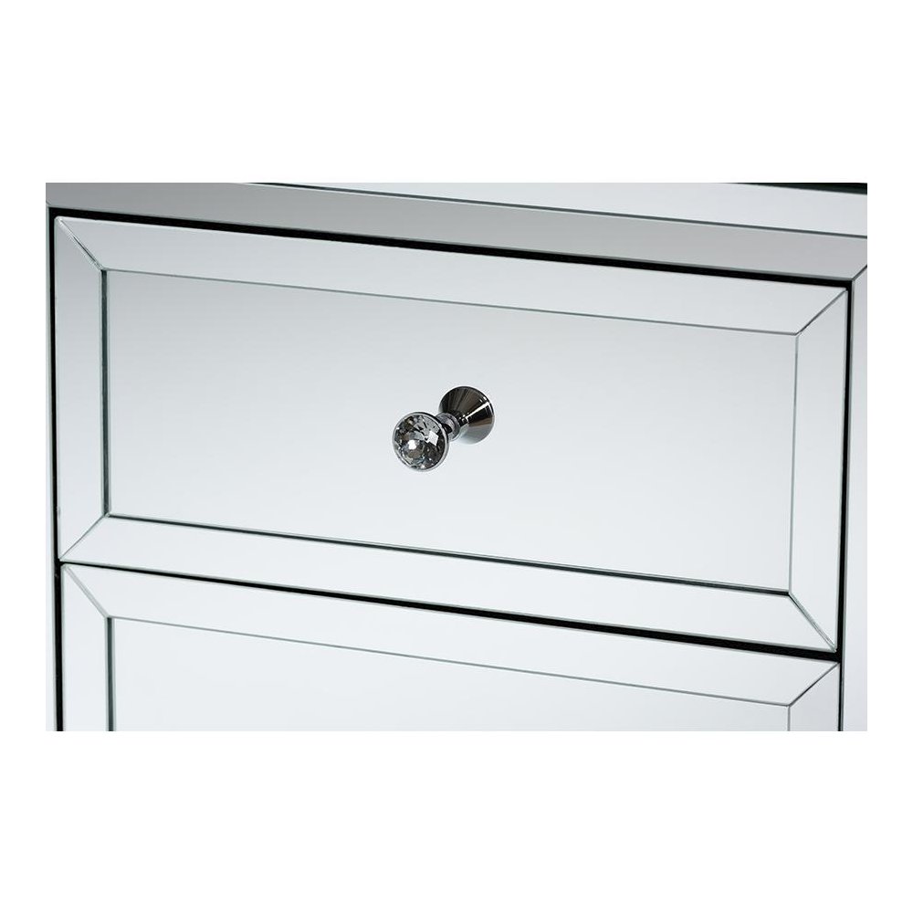 Hollywood Regency Glamour Style Mirrored 3-Drawer End Table. Picture 4