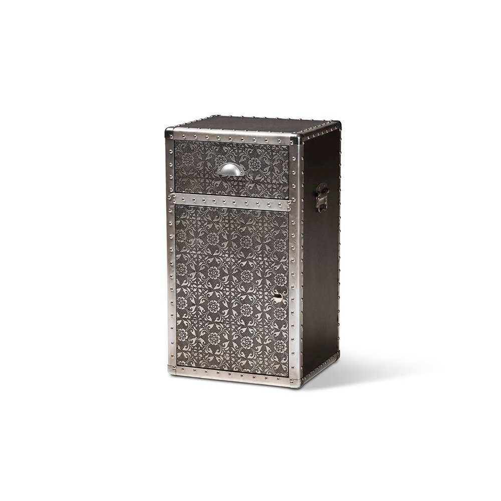 Baxton Studio Cosette Vintage Industrial Silver Metal Floral Accent Cabinet. Picture 1