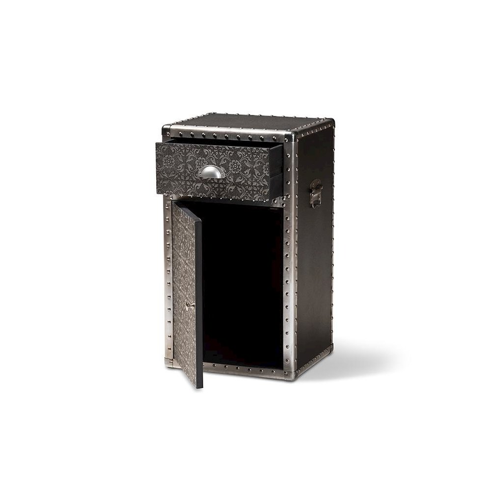 Baxton Studio Cosette Vintage Industrial Silver Metal Floral Accent Cabinet. Picture 2