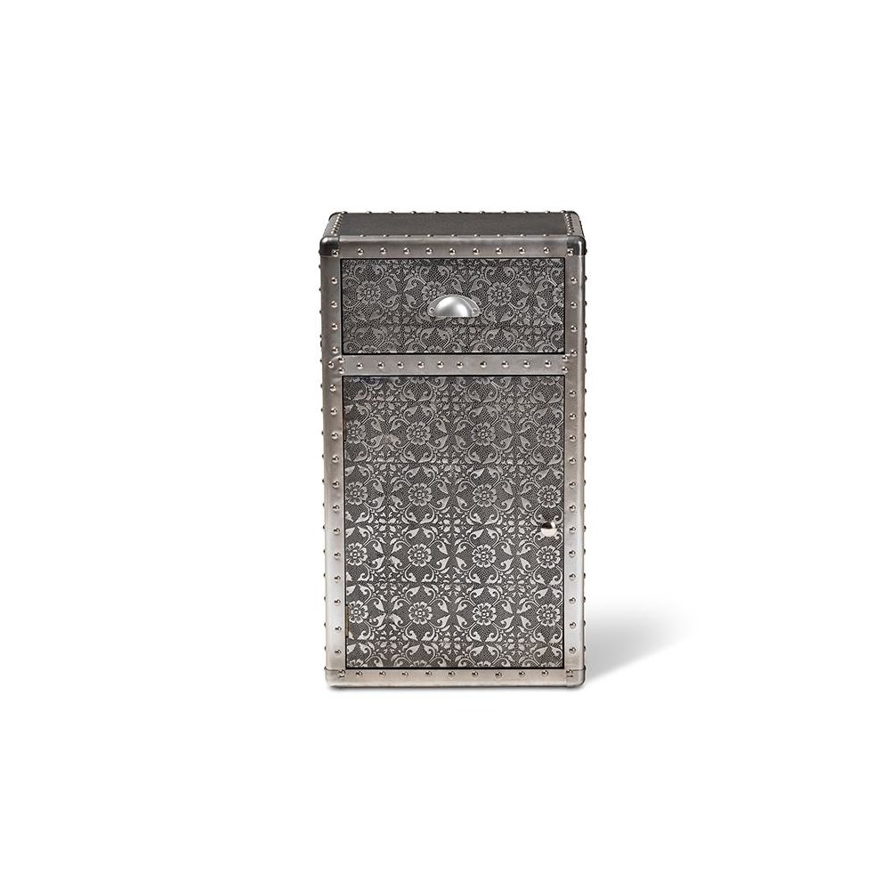 Baxton Studio Cosette Vintage Industrial Silver Metal Floral Accent Cabinet. Picture 3