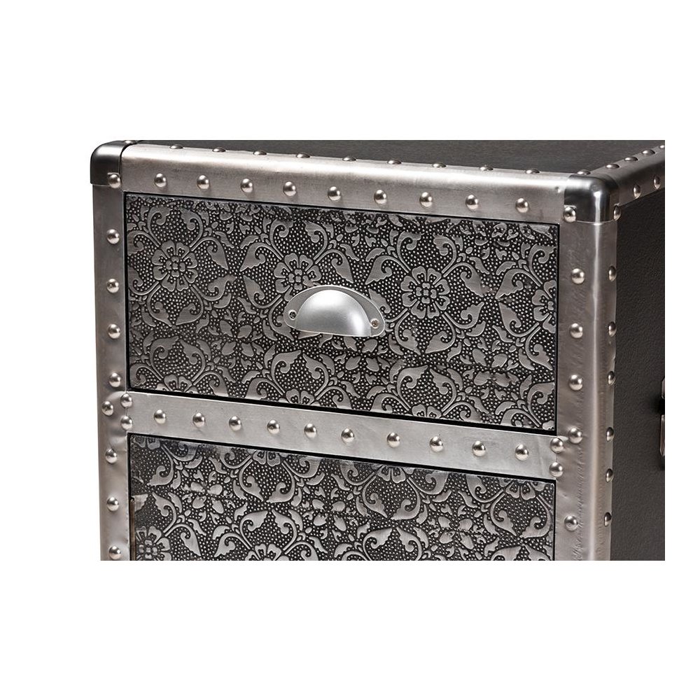 Baxton Studio Cosette Vintage Industrial Silver Metal Floral Accent Cabinet. Picture 6