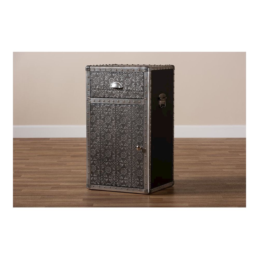 Baxton Studio Cosette Vintage Industrial Silver Metal Floral Accent Cabinet. Picture 8