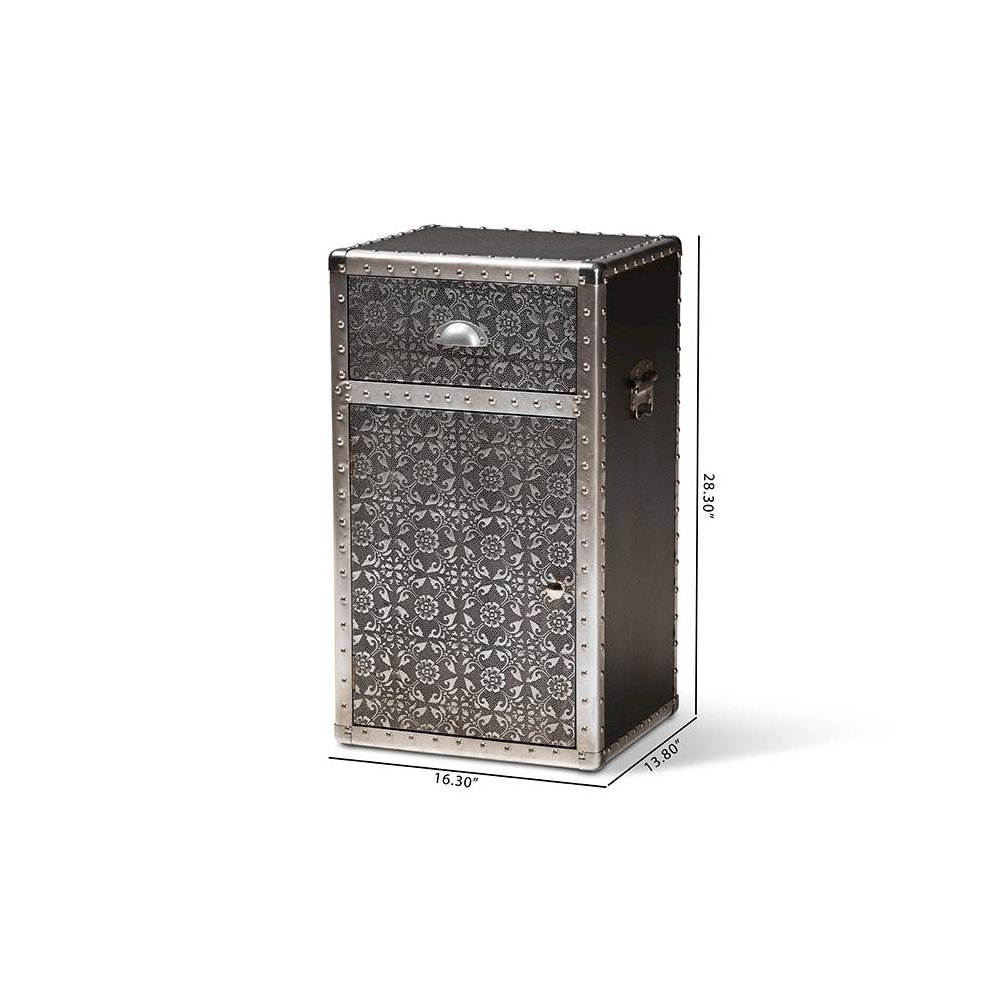 Baxton Studio Cosette Vintage Industrial Silver Metal Floral Accent Cabinet. Picture 9