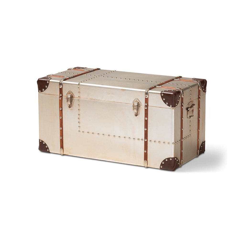 Baxton Studio Bechet French Industrial Silver Metal Storage Trunk. Picture 1