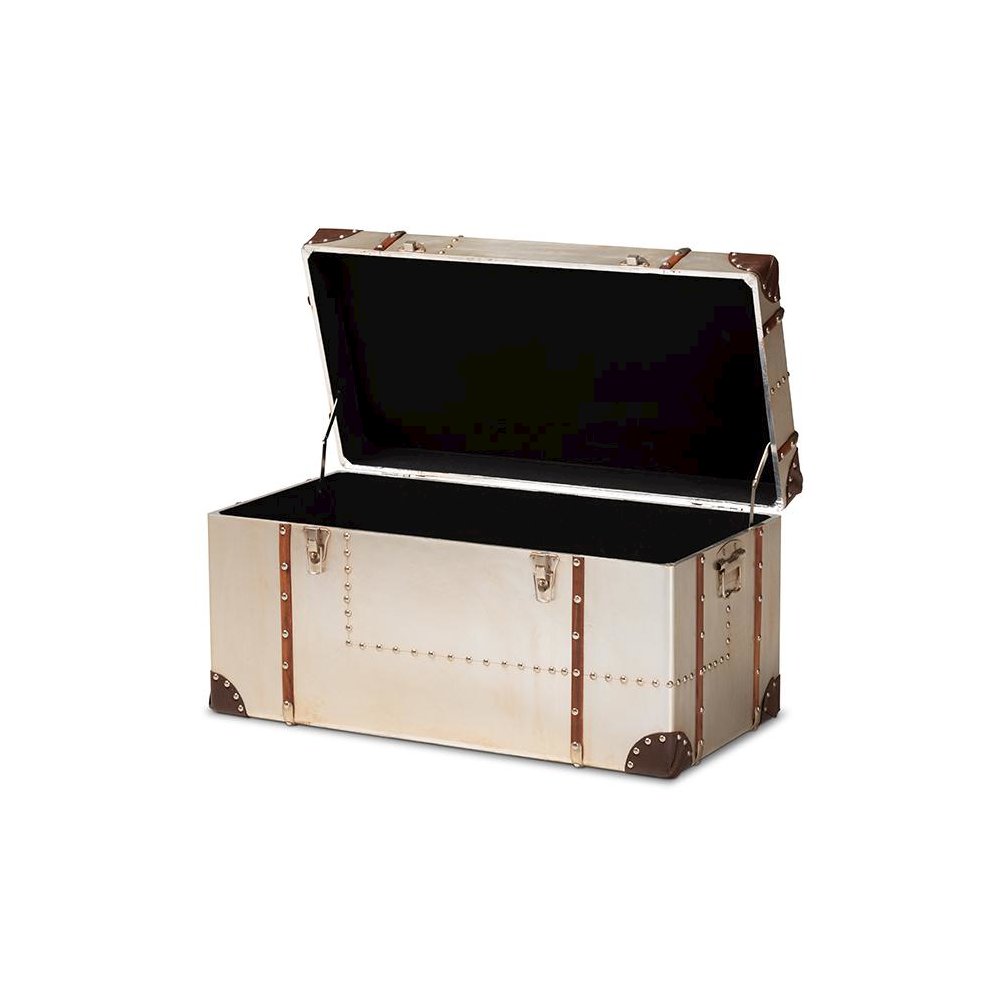 Baxton Studio Bechet French Industrial Silver Metal Storage Trunk. Picture 2