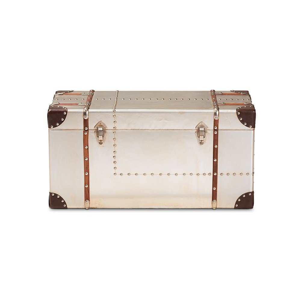 Baxton Studio Bechet French Industrial Silver Metal Storage Trunk. Picture 3