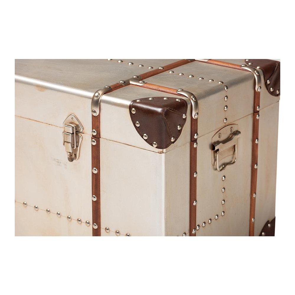 Baxton Studio Bechet French Industrial Silver Metal Storage Trunk. Picture 6
