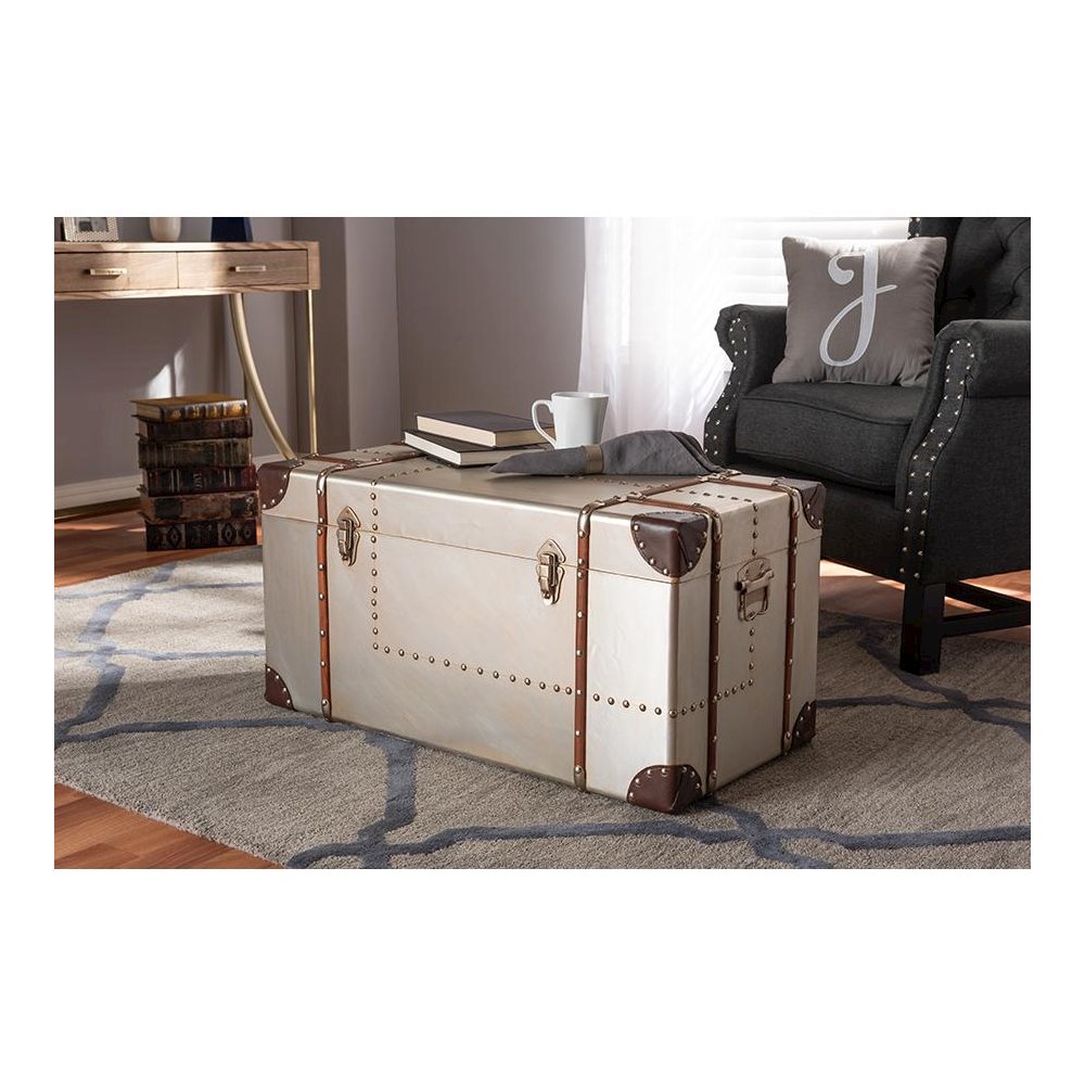 Baxton Studio Bechet French Industrial Silver Metal Storage Trunk. Picture 7