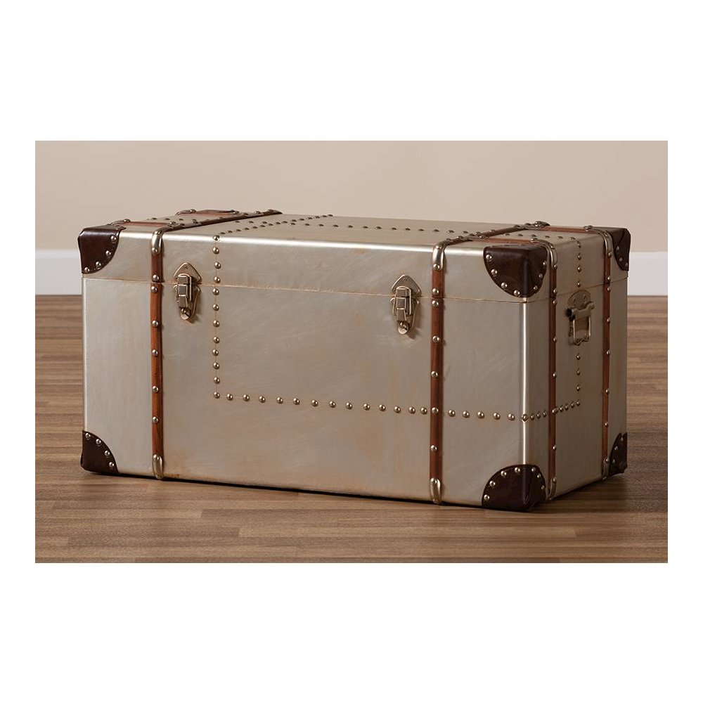 Baxton Studio Bechet French Industrial Silver Metal Storage Trunk. Picture 8