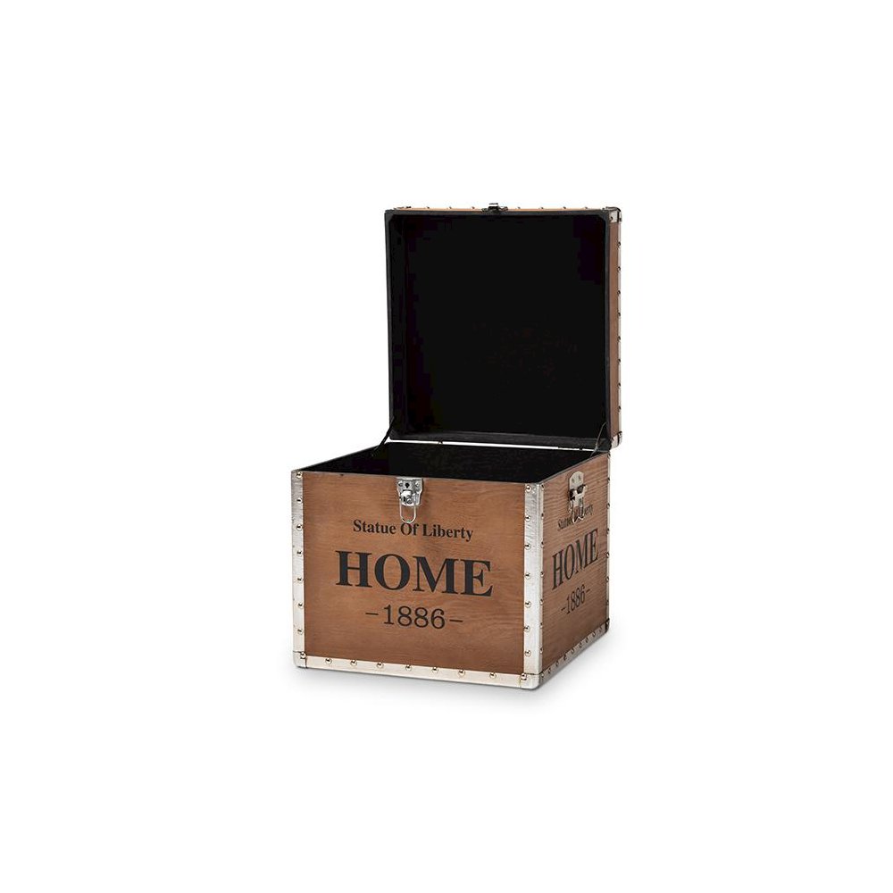 Violetta Vintage Industrial Beige Fabric Upholstered Wood Storage Trunk Ottoman. Picture 2