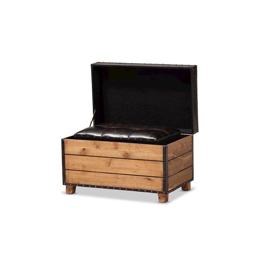 Leather Upholstered 2-Piece Wood Storage Trunk Ottoman Set. Picture 3