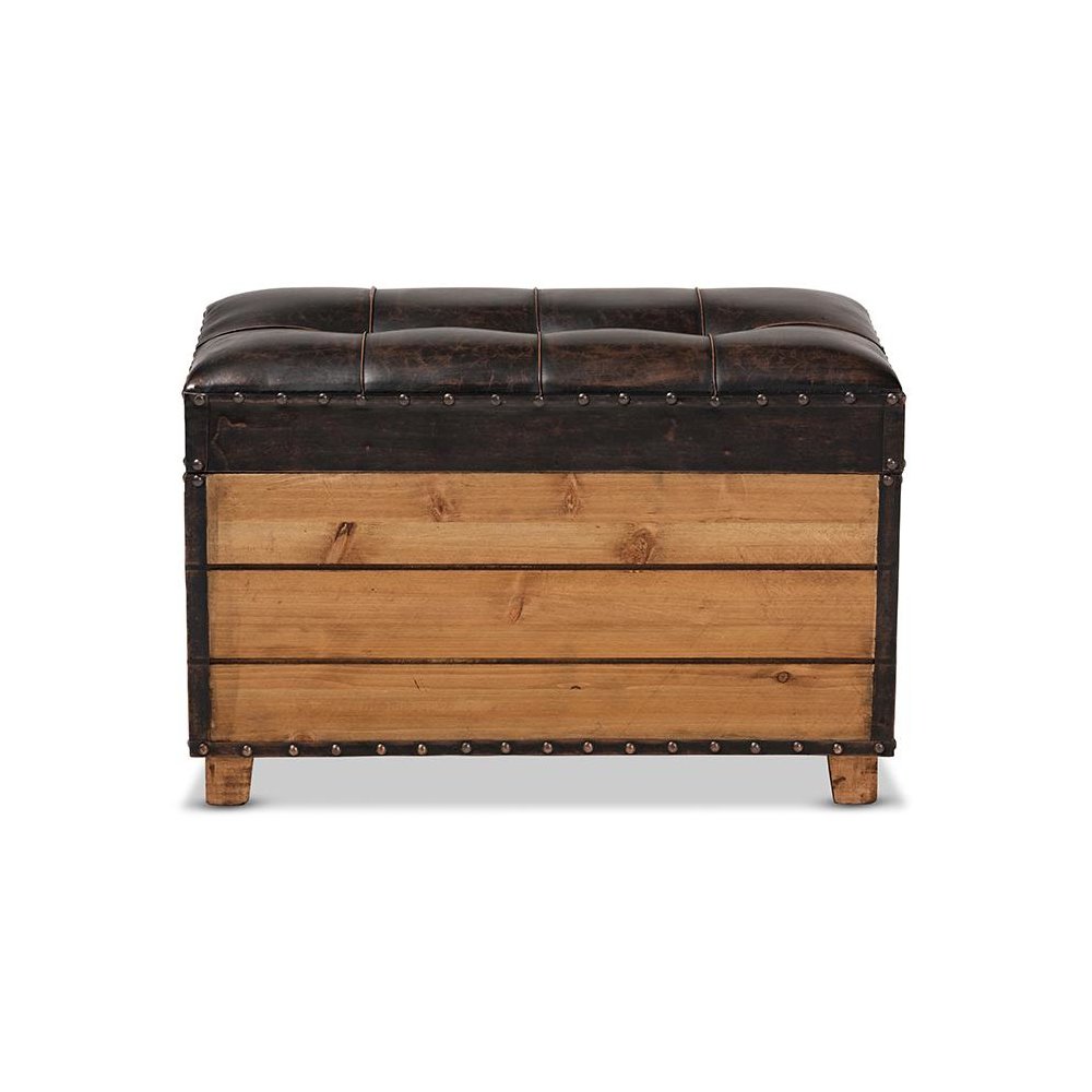 Leather Upholstered 2-Piece Wood Storage Trunk Ottoman Set. Picture 4