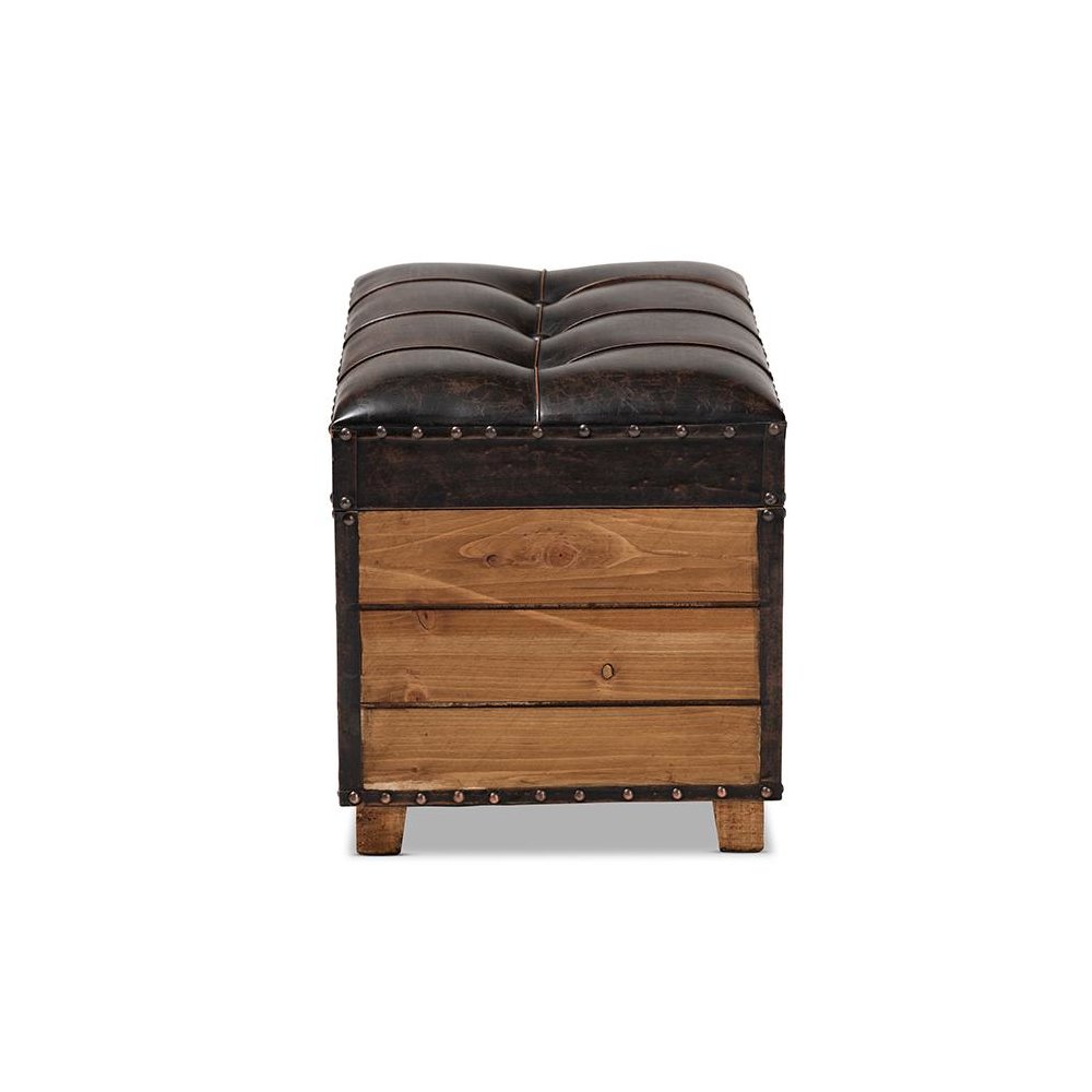 Leather Upholstered 2-Piece Wood Storage Trunk Ottoman Set. Picture 5