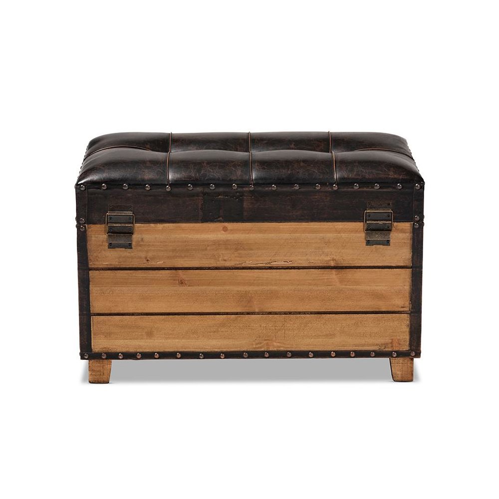 Leather Upholstered 2-Piece Wood Storage Trunk Ottoman Set. Picture 6