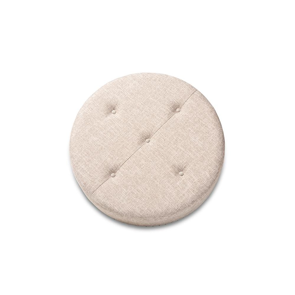 Beige Fabric Upholstered Natural Wood Cocktail Ottoman. Picture 2