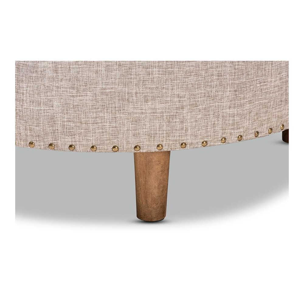 Beige Fabric Upholstered Natural Wood Cocktail Ottoman. Picture 4