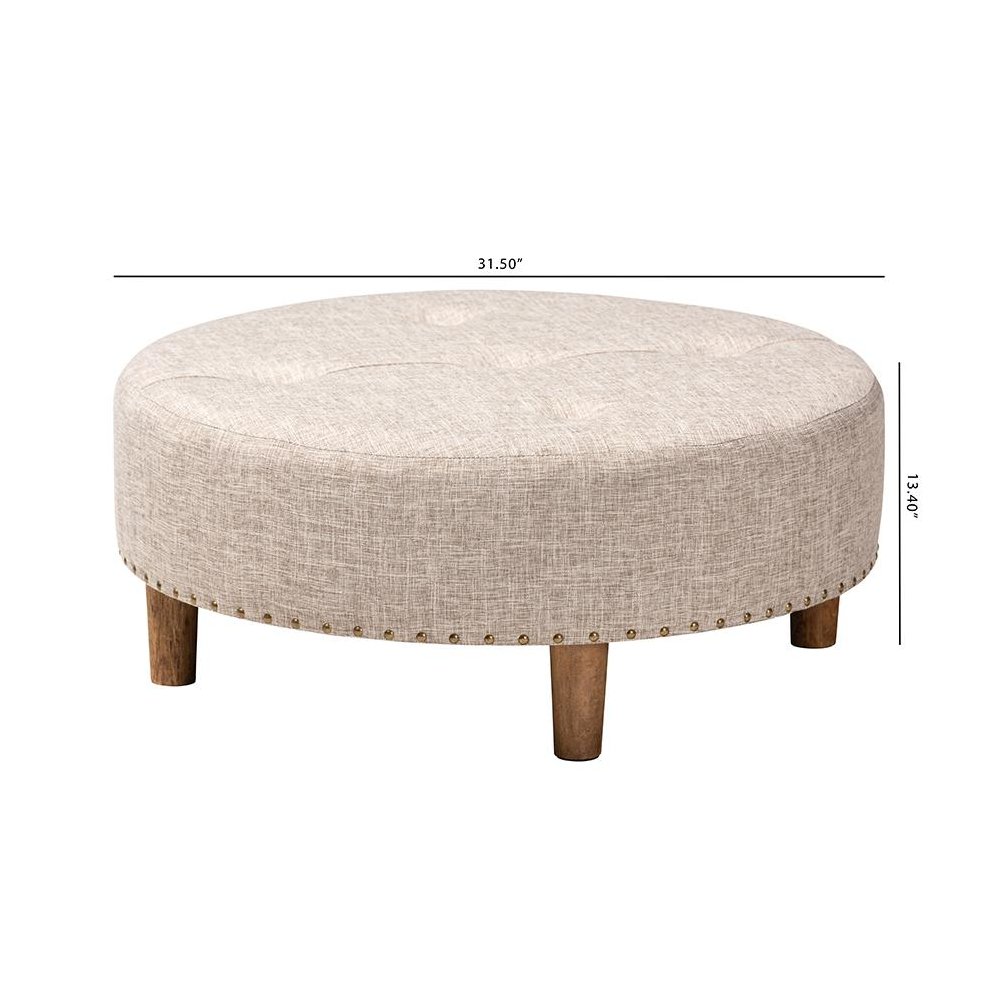 Beige Fabric Upholstered Natural Wood Cocktail Ottoman. Picture 7