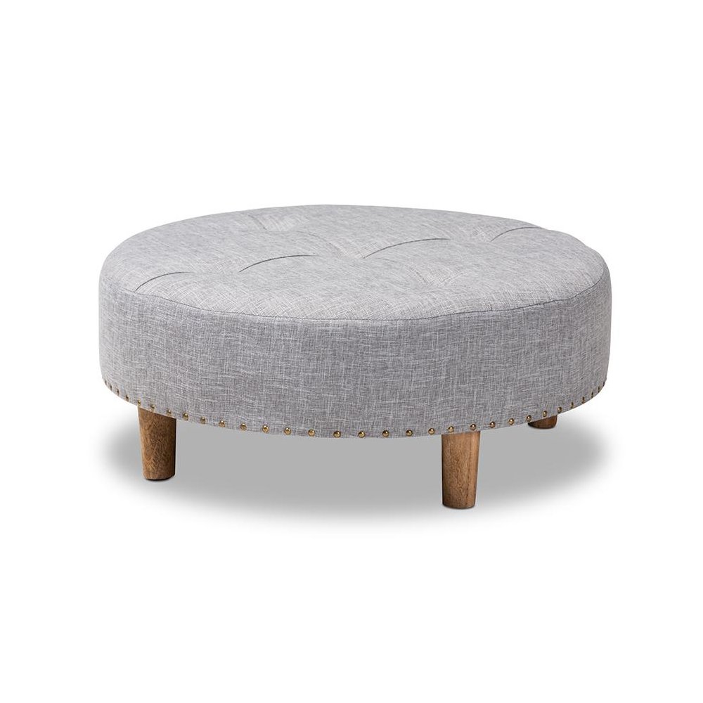 Light Gray Fabric Upholstered Natural Wood Cocktail Ottoman. Picture 1