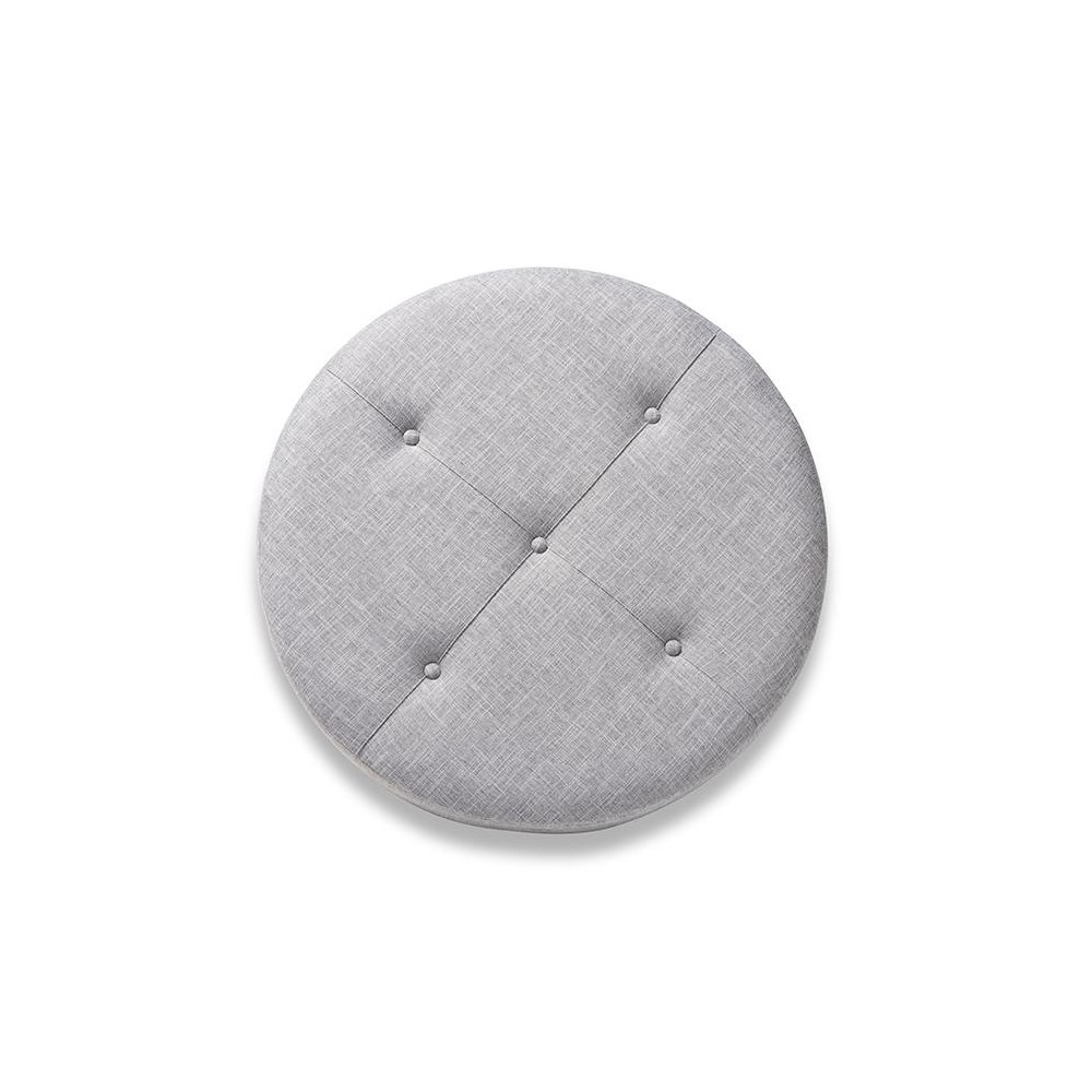 Light Gray Fabric Upholstered Natural Wood Cocktail Ottoman. Picture 2