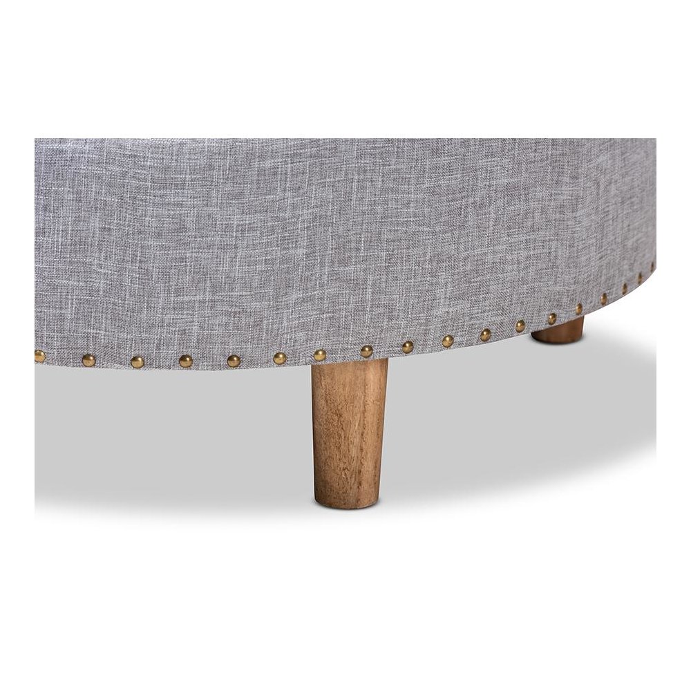 Light Gray Fabric Upholstered Natural Wood Cocktail Ottoman. Picture 4