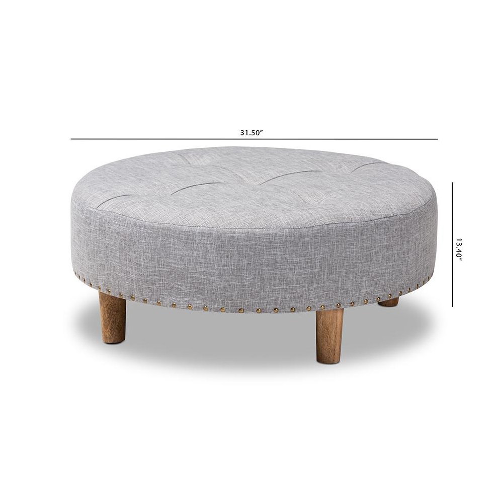Light Gray Fabric Upholstered Natural Wood Cocktail Ottoman. Picture 7