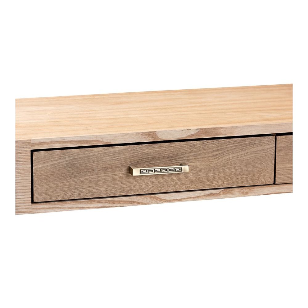Natural Brown Finished Wood and Gold Finished 2-Drawer Console Table. Picture 5